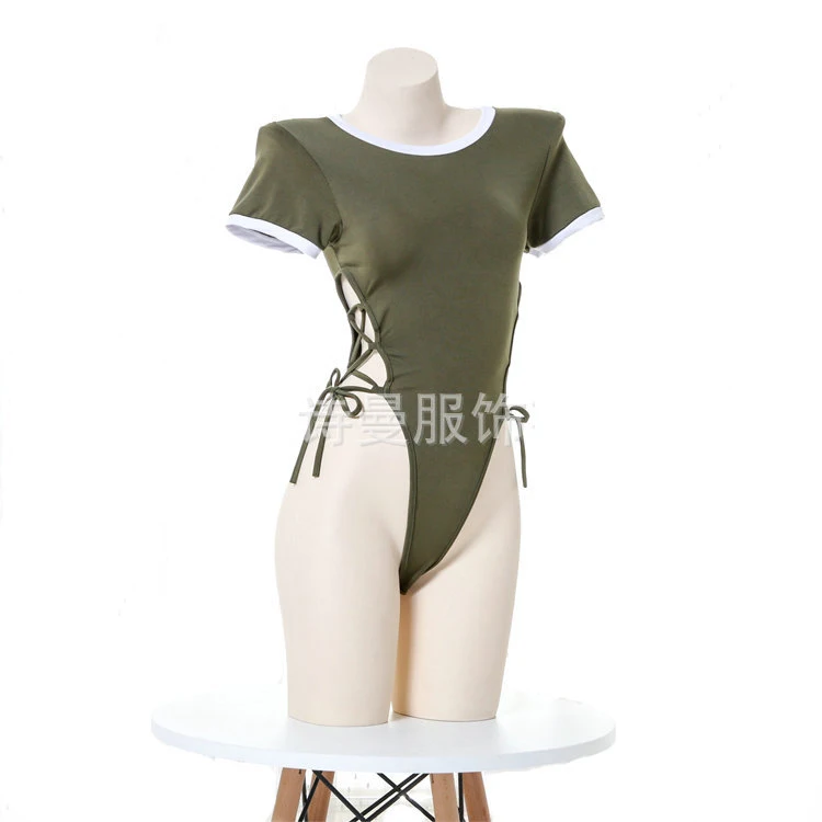 Dark Green Прозрачное Сетчатое боди на бретельках с полой стороной, сексуальное нижнее белье, бикини для косплея, эротическая одежда для сна Kawaii, сексуальная одежда для женщин - Цвет: Dark Green