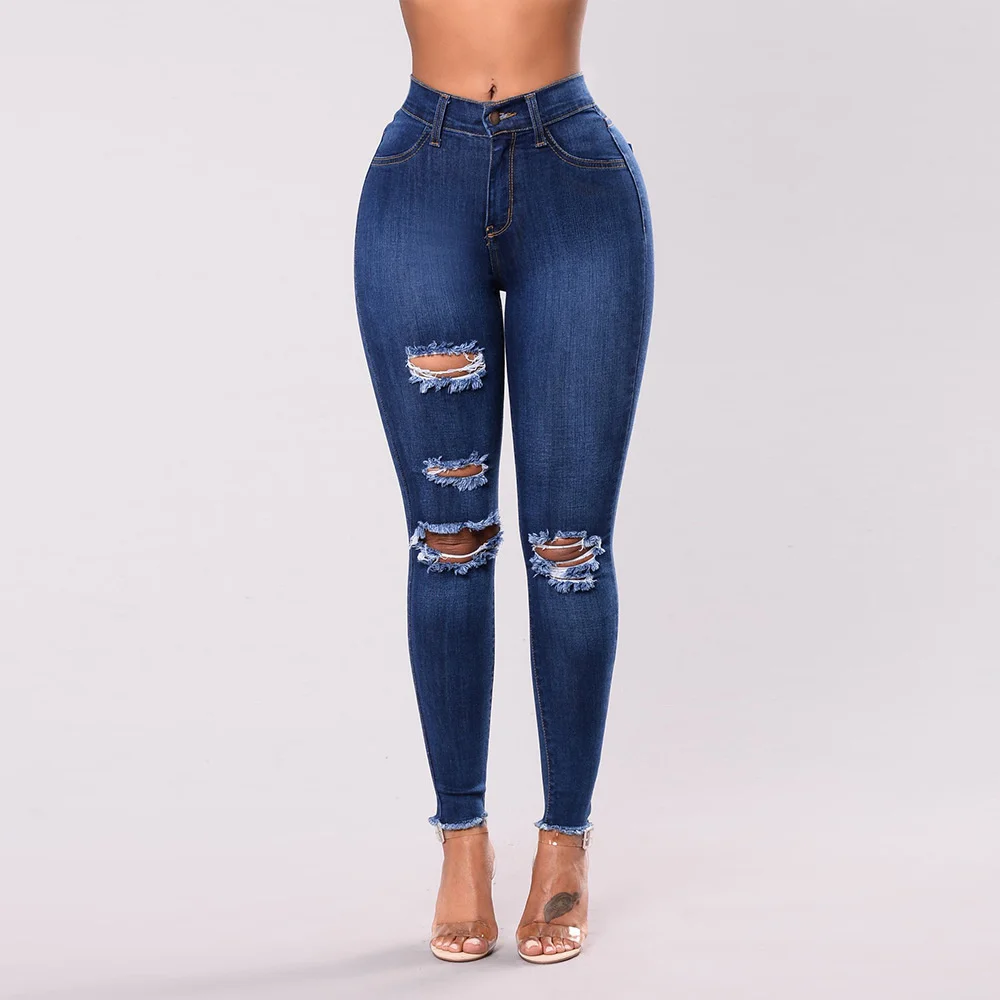 

Autumn and Winter Women's Elastic Pierced Slim Fit Pants Jeans Bodycon Flower Pattern Floral Pants Classic Jeans