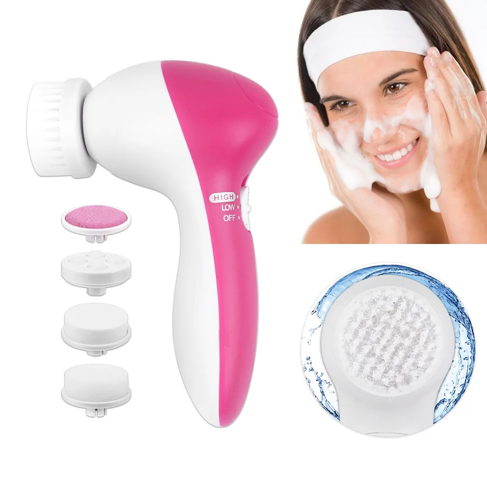 

5 In 1 Silicone Facial Cleansing Brush Electric Rotating Face Cleaner Facial Massage Vibrators Skin Exfoliation Beauty Devices