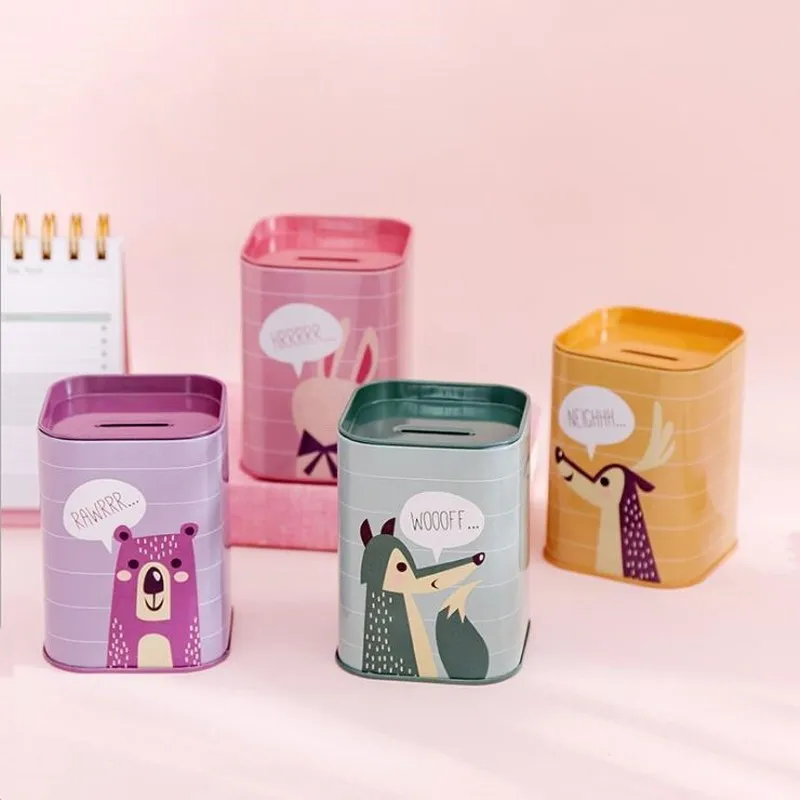 1 шт. случайный мультфильм Животные жесть копилка монета подарок на день рождения