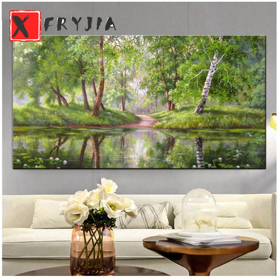 

Hot Sale!5D Full Square Diamond Painting Green forest Diamond Mosaic picture of rhinestone round Diamond Embroidery home decor