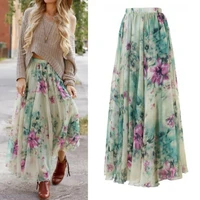 fashion chiffon boho womens floral print long maxi skirt ladies holiday summer sun skirts faldas de mujer 2020 new