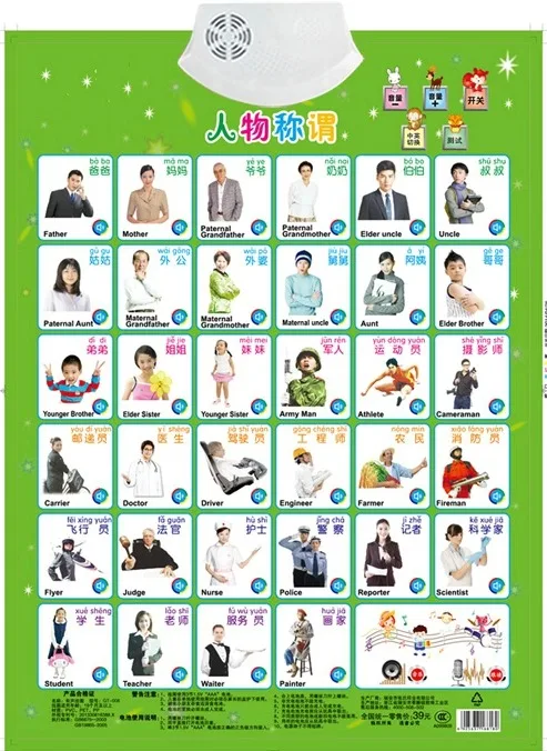 

Figues Appellation Job Name Learning Card Book Baby Sound Wall Chart Early Educational Enlightenment Electronic Toys For Kid