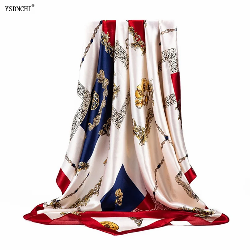 

YSDNCHI 90X90CM Silk Women Hair Neck Square Scarves Office Ladies Shawl Bandanna Muslim Hijab Handkerchief Muffler Foulard Wrap