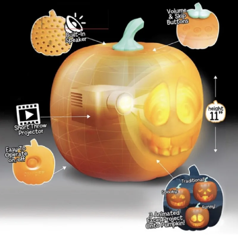 

New Arrival Halloween Talking Animated Pumpkin with Built-in 3-in-1 Projector & Speaker for Home Party
