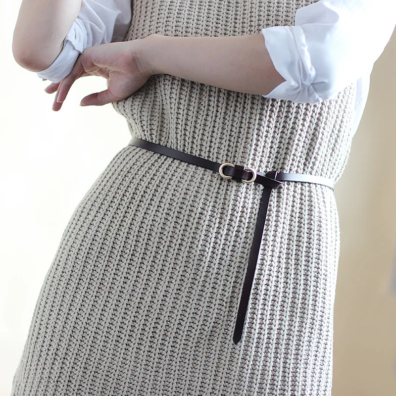 

Women's dress Knotted Belt Leather thin belt Non-porous