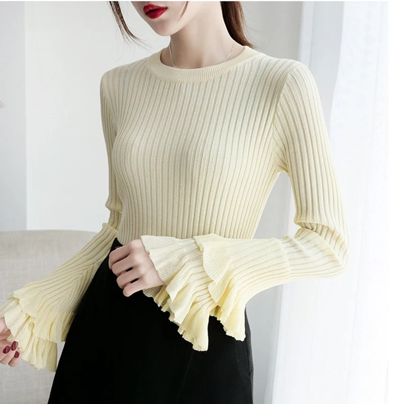 RICININA повседневный женский свитер длинный рукав Круглый ворот однотонный с