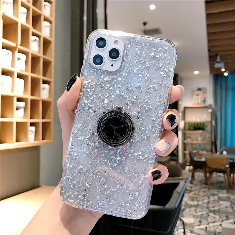 Прозрачный блестящий чехол для телефона iPhone 11 Promax Xsmax XR XS X 8 7 6 6S Plus с крепление в
