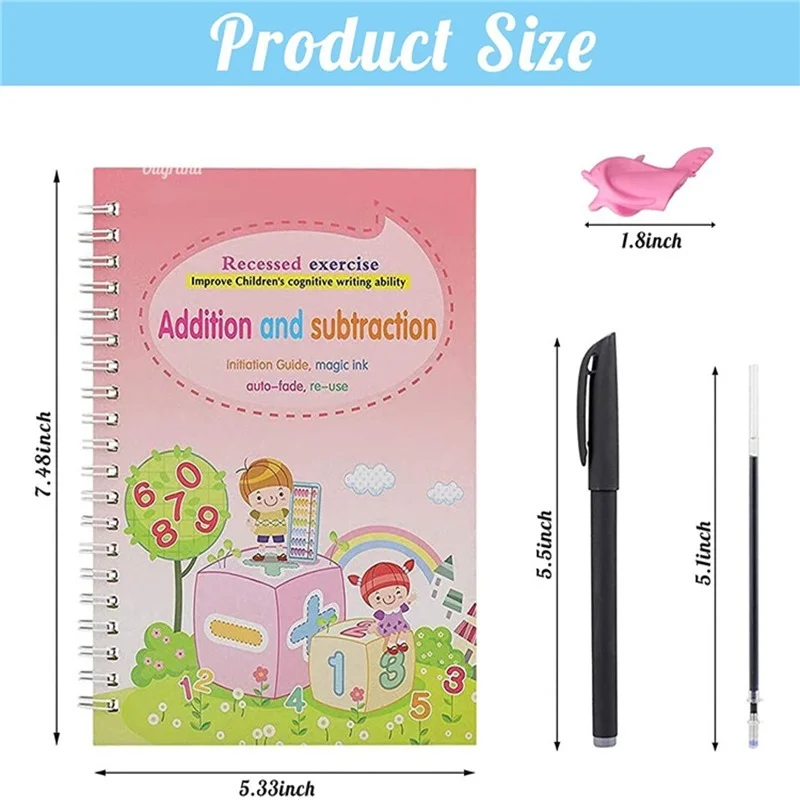 

Children's Magic Book 4 Books/sets of Reusable 3D Calligraphy Copybook Copybook English Drawing Practice Calligraphy Workbook