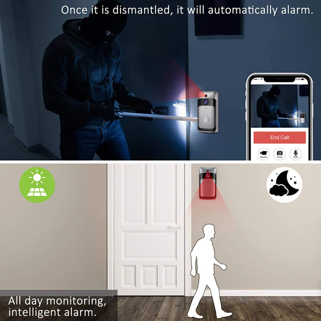 Беспроводной дверной звонок 720P безопасности Камера двухканальную аудиосвязь