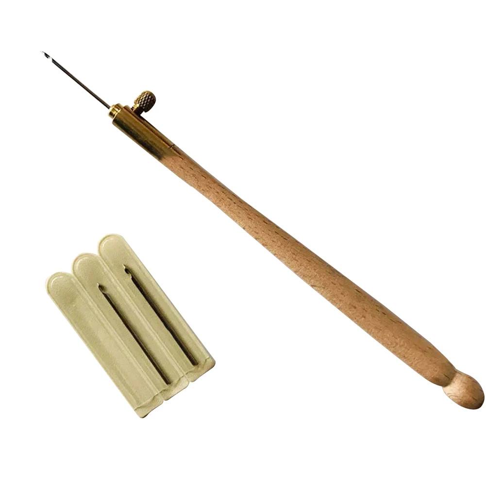 Деревянная ручка для французского ремесла с 3 иглами вышивки металлического