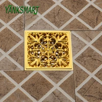yanksmart bathroom golden polished basin bathtub floor drains filter sink strainer waste square 1010 cm bathroom accessories