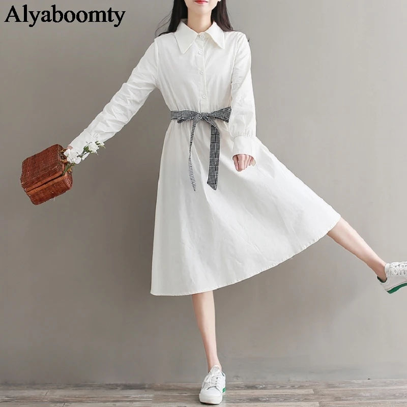 Женское платье в японском стиле преппи белое хлопковое элегантное с отложным