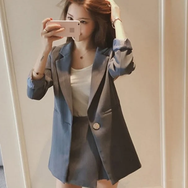 Женский костюм-двойка в Корейском стиле осенний пиджак с длинным рукавом и шорты