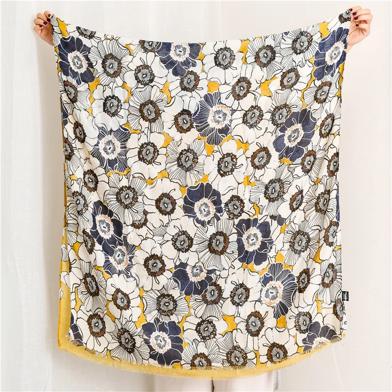 2020 Fashion Cotton Poppy Print Silver Foil Scarves Shawls Women Long Soft Beach Floral Fringe Wrap Scarf Hijab Free Shipping |