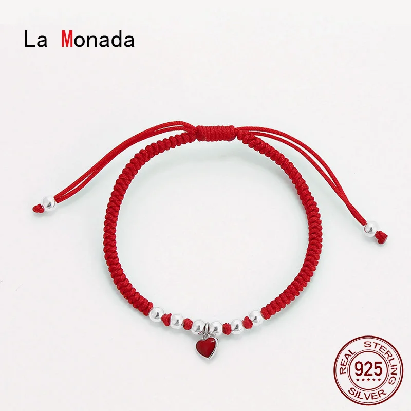 

La Monada Heart Charm Red Thread For Hand 925 Sterling Silver Bracelet Red Thread String Rope Bracelets For Women Silver 925