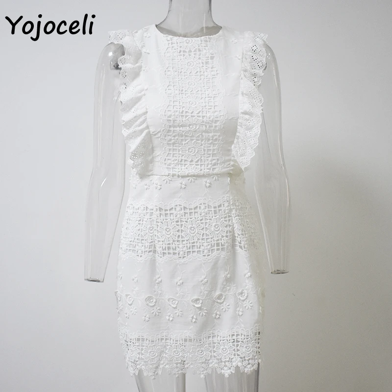 Женское кружевное мини-платье Yojoceli белое вечернее платье с вышивкой и бантом