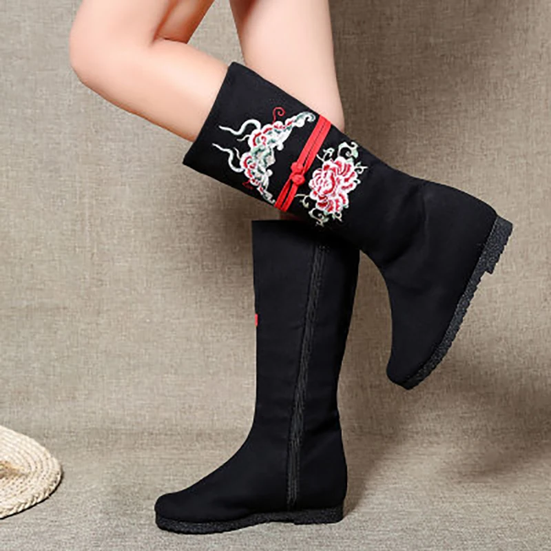 GRITION/женские ботинки зимние детские Ципао в китайском вышивка этническом стиле