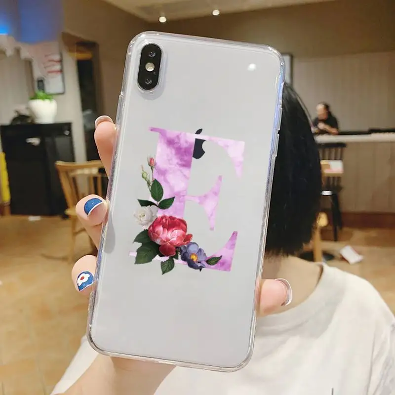 

letter flower marble Cute Letters Phone Case Transparent for iPhone 6 7 8 11 12 s mini pro X XS XR MAX Plus