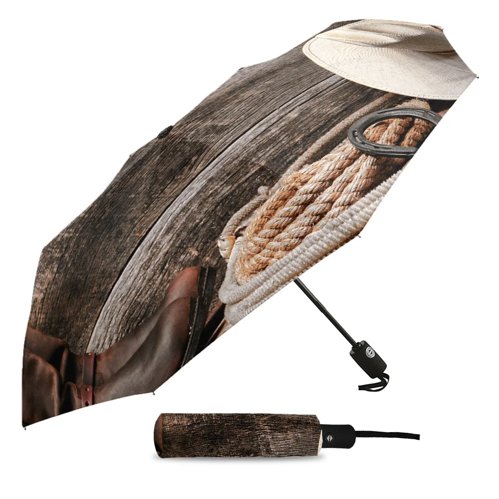 Западный ковбойский стиль восемь костей Автоматический складной зонтик женский