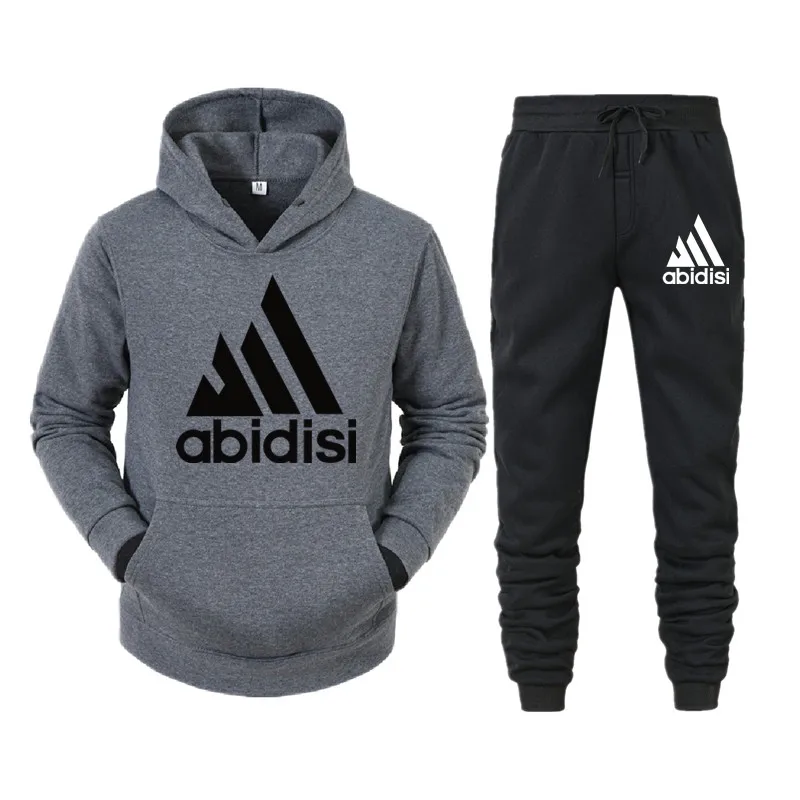 

2021 Fashion Men's Solid Color Printed Hoodie Two-Piece Suit Spring Men's Casual Jogging Tracksuit Suit Men's Sportswear Suit