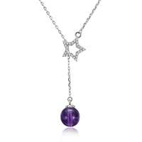 zemior genuine 925 sterling silver necklace for women shining full cz star purple ball double chains pendant fine jewelry
