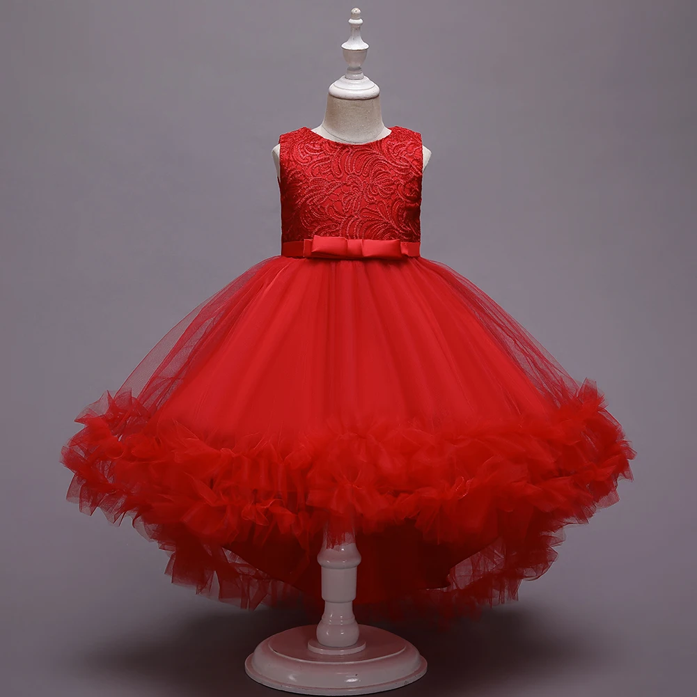 2021 Новогоднее платье для девочек розовое принцессы без рукавов со шлейфом