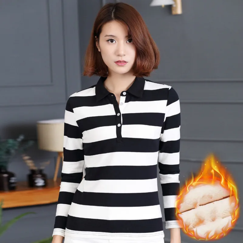 Ruoru зимняя полосатая плотная рубашка поло женская хлопковая модная тонкая с