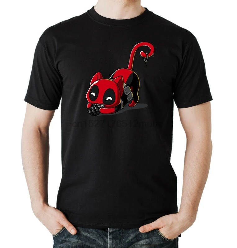 Футболка с котом для мальчиков черный Дэдпул комиксы фильм|Мужские футболки| |