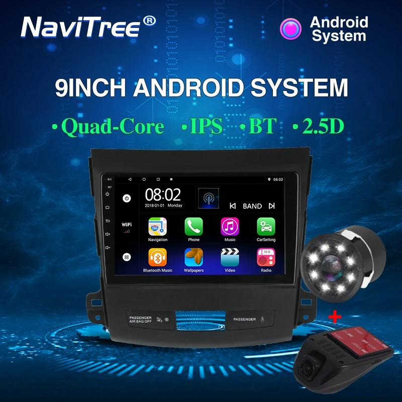 NaviTree 9 дюймов ips 1024*600 Android 9,0 автомобильный радио мультимедиа для Mitsubishi Outlander xl 2 2005-2011 bluetooth FM usb заднего вида - Цвет: DVD camera DVR