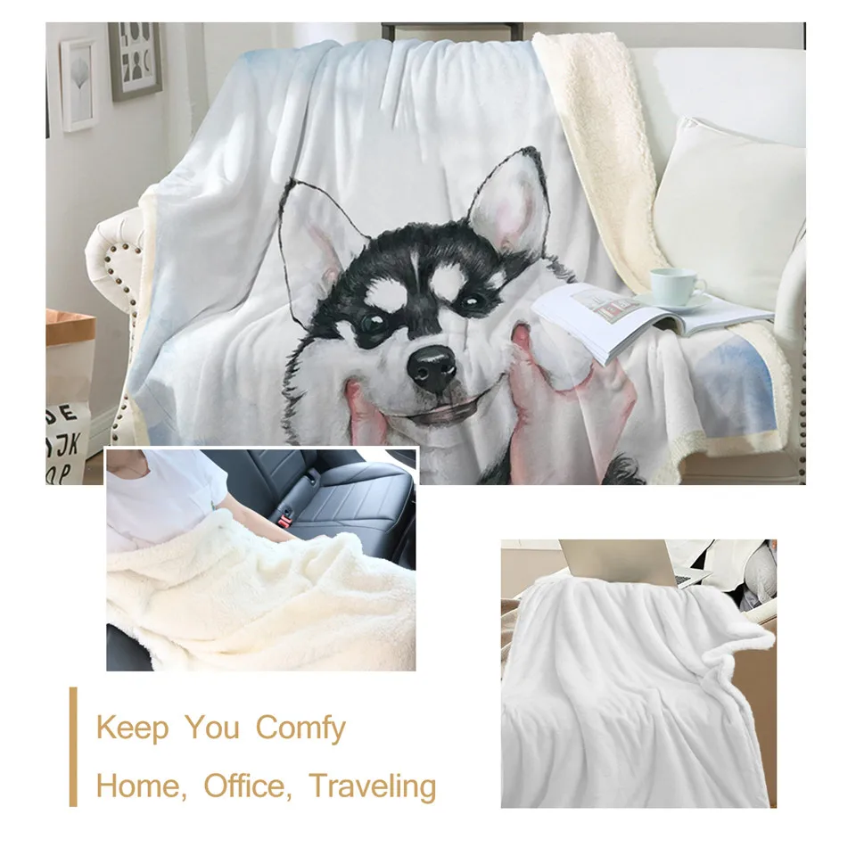 Постельные принадлежности Outlet Husky Puppy Sherpa, одеяло для кровати, акварельное плюшевое одеяло, детское постельное белье с рисунками из мультфильмов, 130x150 battaniye
