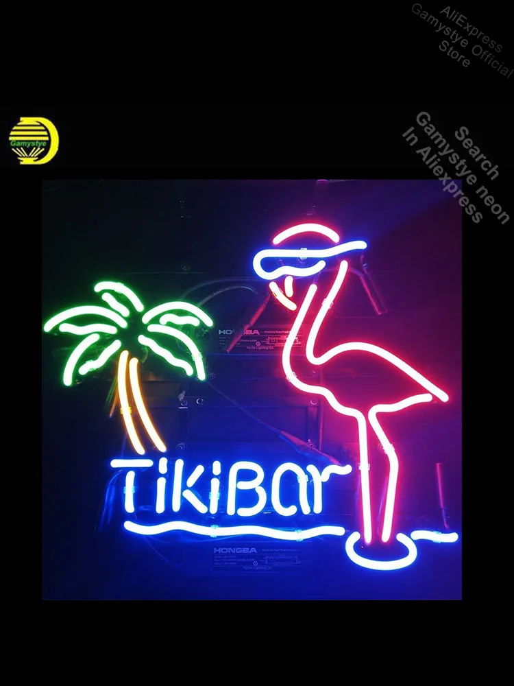 Tiki Bar Розовый фламинго Пальма неоновая вывеска баскетбольная лампа стеклянные