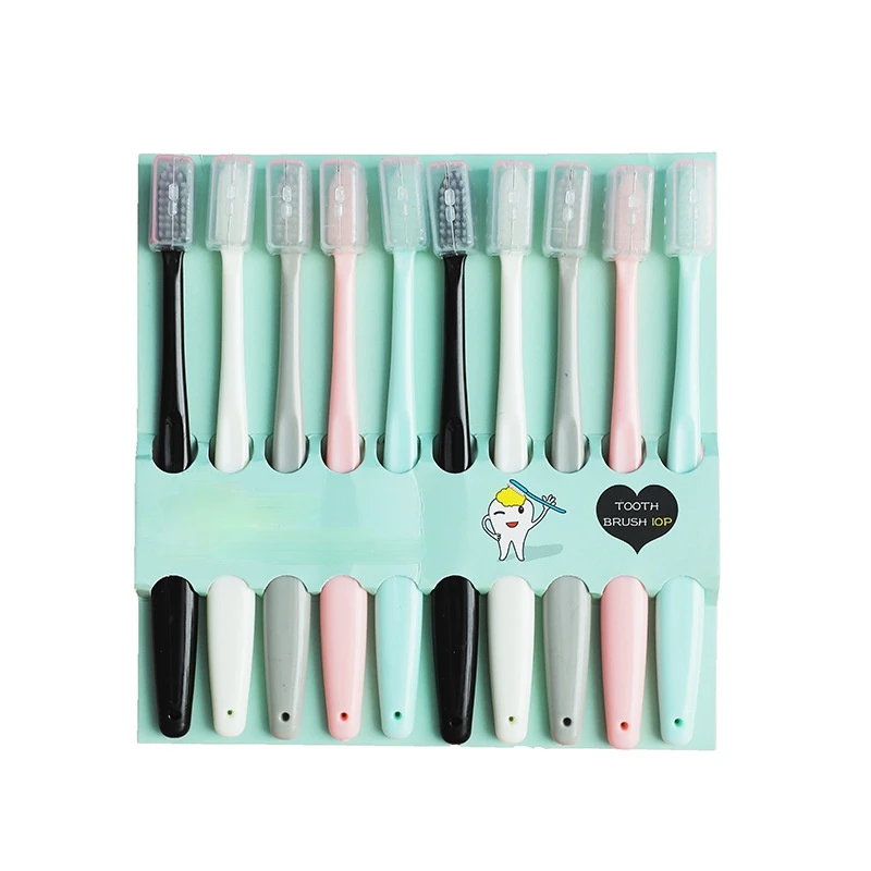

10PC/Set Toothbrush Solid Color Ultra Fine Super Soft Black Bristle Simple Toothbrush Holder Deep Cleaning Brush Oral Care Tools