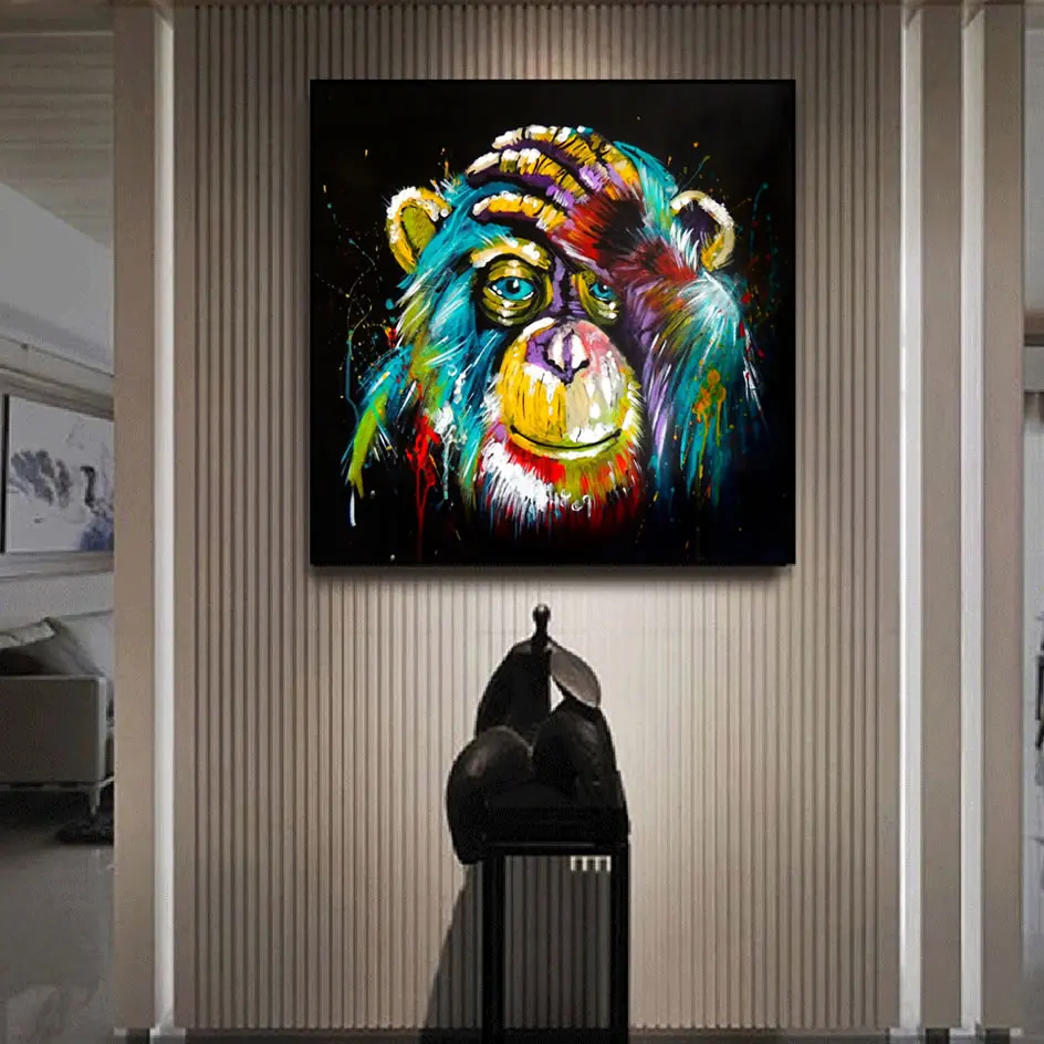 Фото Акварель мышление обезьяна Wall Art Печать на холсте Абстрактная живопись Животные