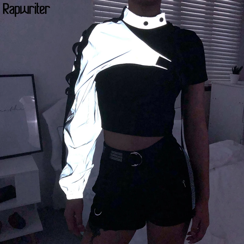 Женский светоотражающий Свитшот Rapwriter Модный укороченный топ на одно плечо с