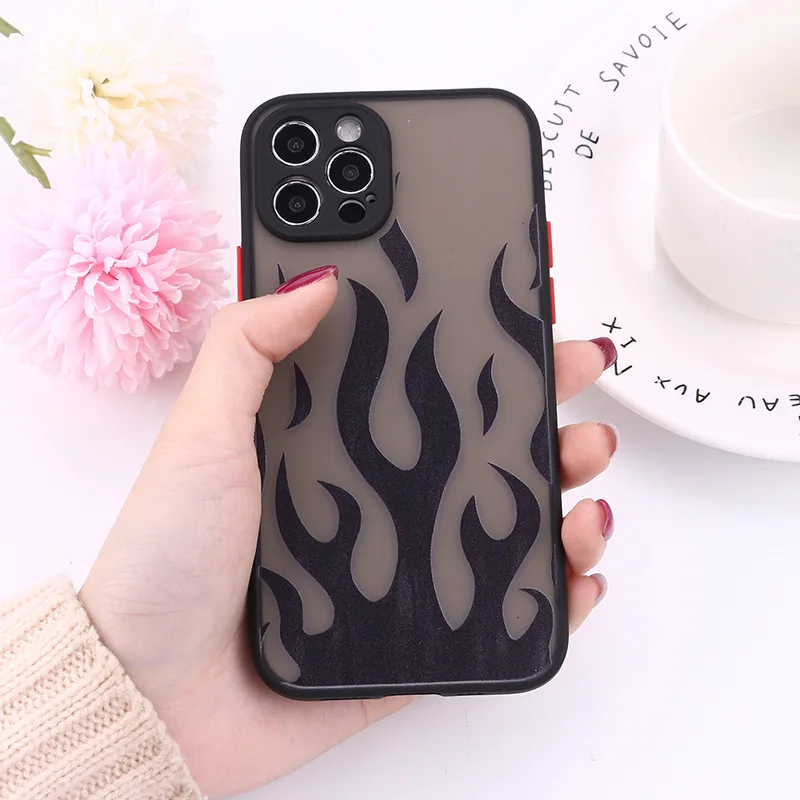 

Case For iPhone 12 Mini 11 Pro Max X XR XS Max 7 8 Plus SE 2020 Flame Flower Leaf Soft Bumper Transparent Matte Back Cover