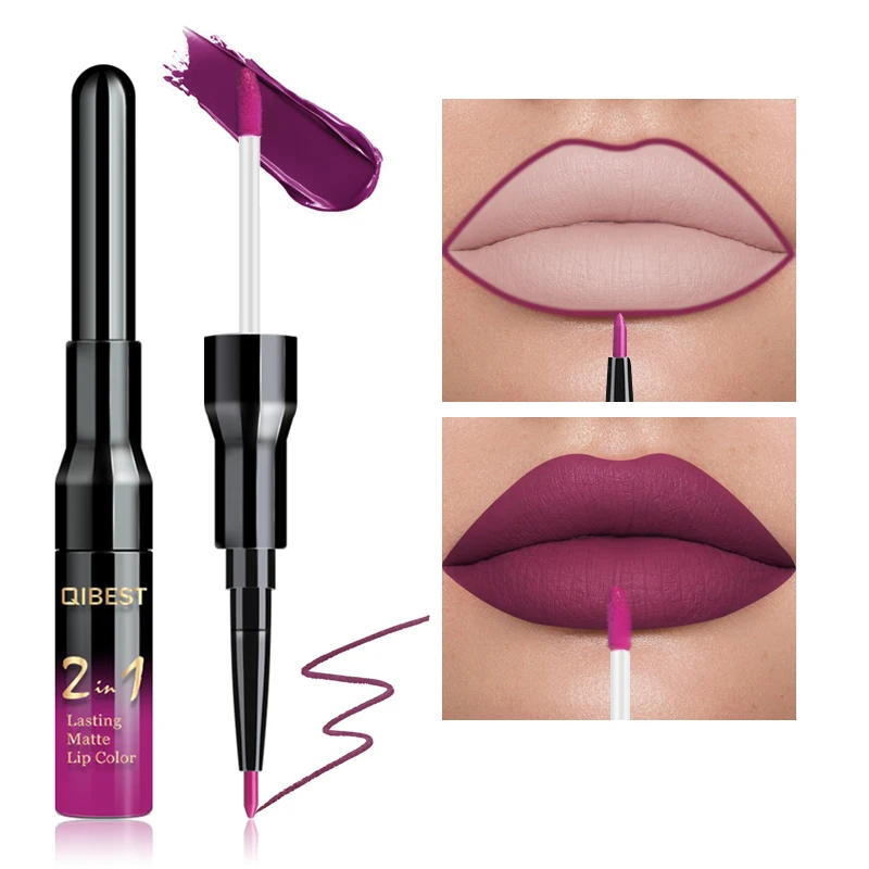 

2 in 1 Double Head Liquid Matte Lipstick Lip Gloss & Lip Liner Waterproof Nude Lipstick Set Lipgloss Mate Lip stick Pen Makeup