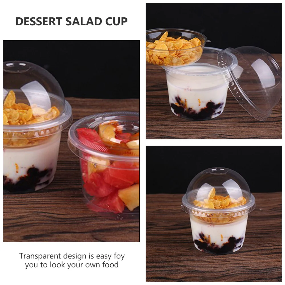 

50pcs 250ml Disposable Dessert Cups Clear Salad Cups Dessert Cups with Cover