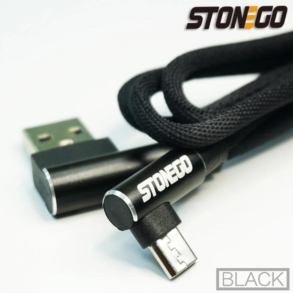 STONEGO Micro USB кабель 2A быстрое зарядное устройство USB TYPE C кабель Шнур 90 градусов локоть нейлоновый кабель для передачи данных Android телефон 1 м 2 м 3 м
