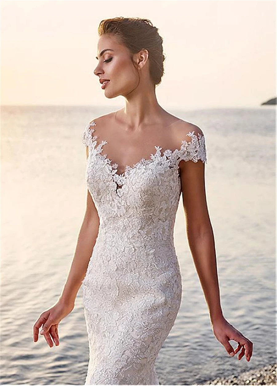 Кружевные свадебные платья русалки с открытыми плечами кружевные аппликации со