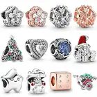 Браслет со сверкающими звездами, снежинкой, рождественской елкой, выравнивающими сердцами, сидячим Сантой, бусинами, подвеска из стерлингового серебра 925 пробы, модные ювелирные украшения