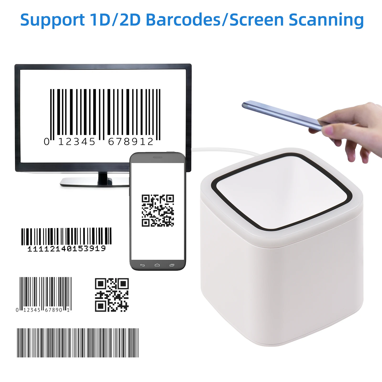1D 2D QR сканер штрих-кода платформа свободные руки USB проводной считыватель CMOS