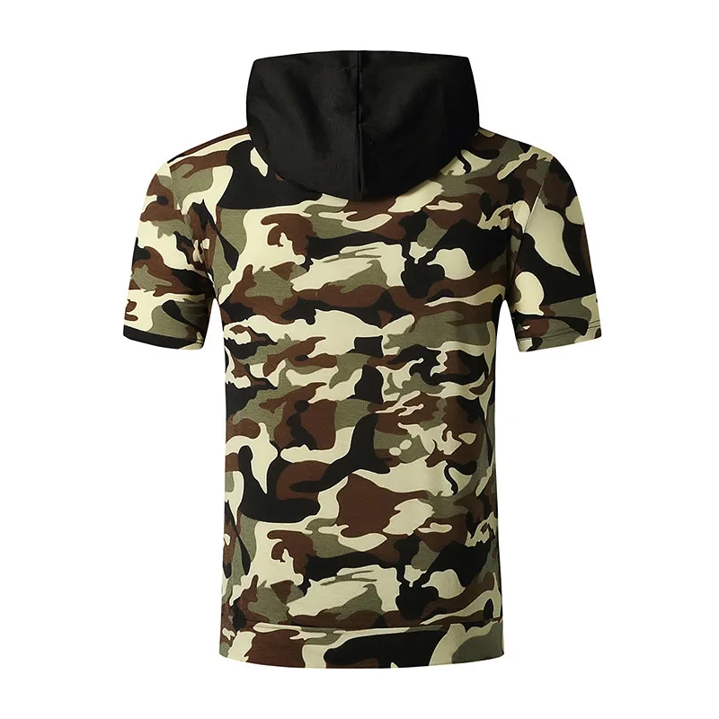 

2021 summer new men's camouflage hooded T-shirt, leisure sports short sleeve T-shirt