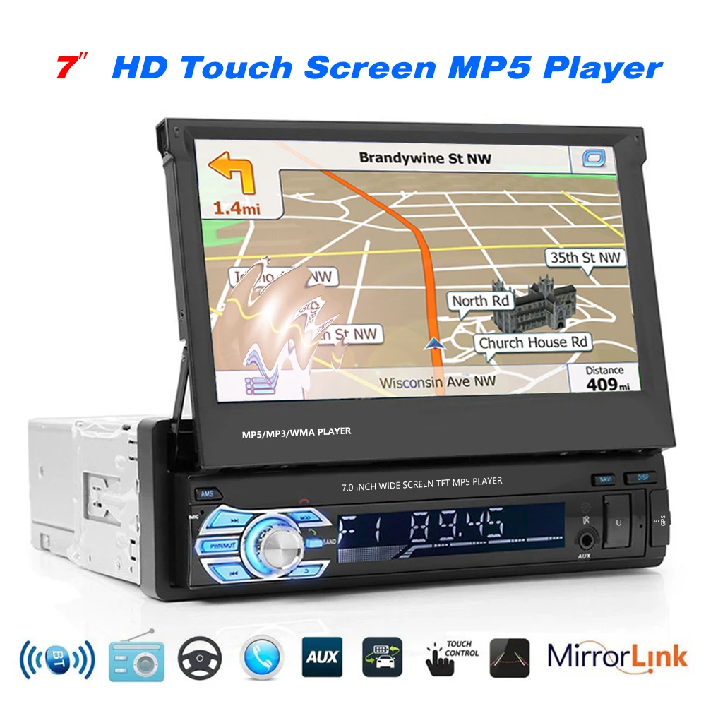 Camecho Авторадио Bluetooth 1din автомобильное радио " HD сенсорный экран Универсальный FM стерео аудио MP5 плеер видеокамера заднего вида в автомобиле с поддержкой технологии MirrorLink Link