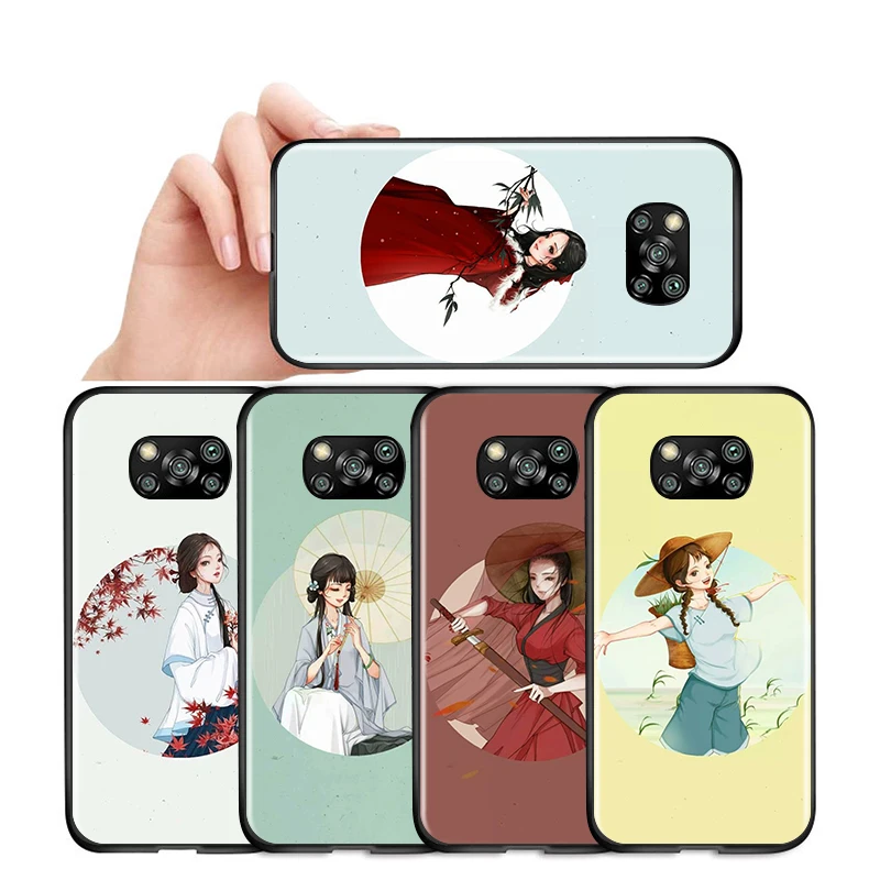Black Cover Beauty of Chinese ink painting for Xiaomi Mi Mix 3 A3 A2 A1 Poco M3 M2 C3 X3 X2 NFC F2 F1 CC9 CC9E Pro Phone Case