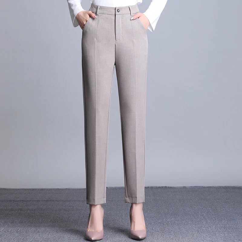 

Брюки женские прямые однотонные с завышенной талией, осень 2021