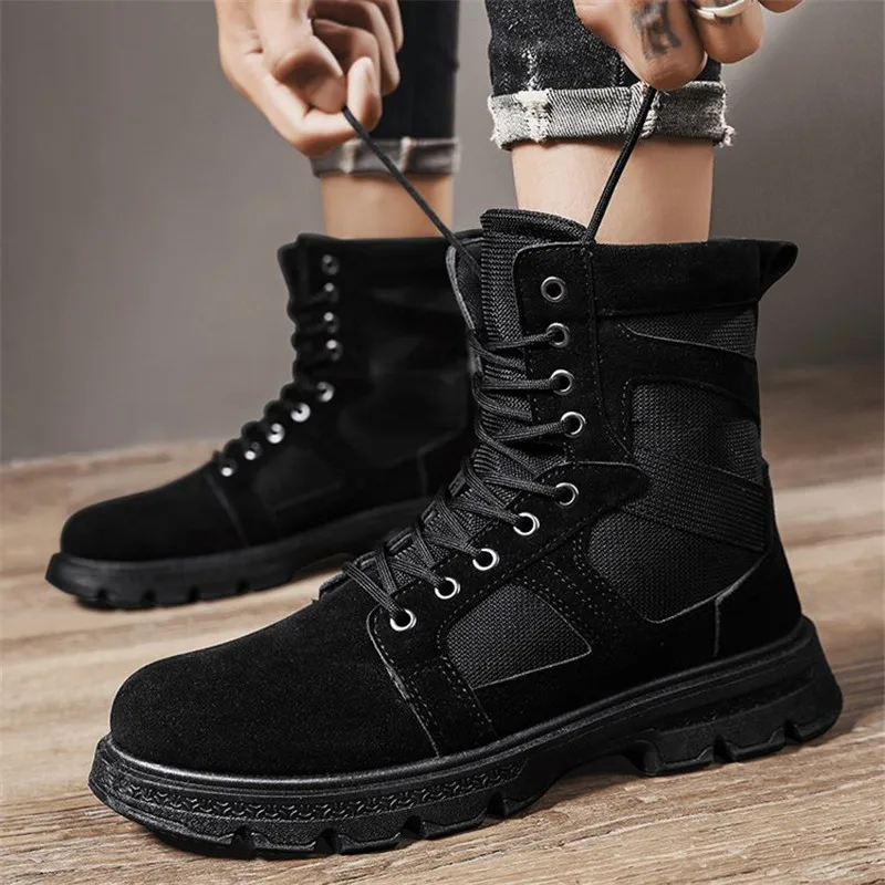 

2022 New Style Men High-Top Ankle Martin Boots Autumn Canvas Suede Splicing Platform Shoes Non-slip Male Outdoor Sports Boots