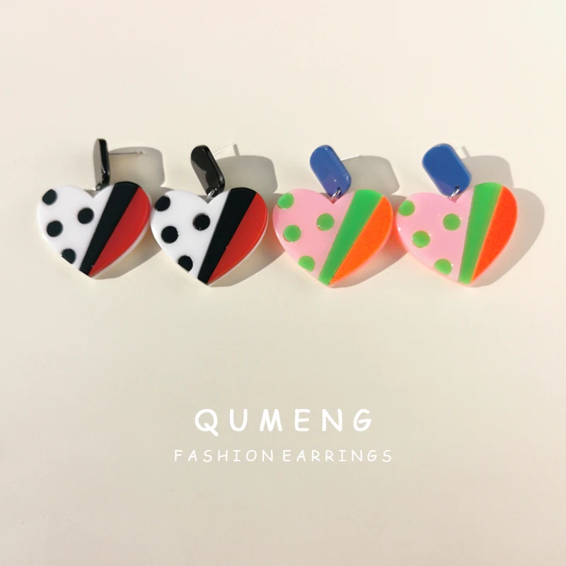 

Женские акриловые серьги QUMENG, в форме сердца, простые и элегантные разноцветные ювелирные украшения, 2020