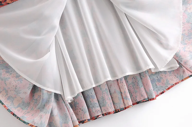 

2021 New Za Women Midiskirt With High Waist Floral Print Elegant A-line Midiskirt Femme Summer Loose Chiffon Pleated Midiskirt
