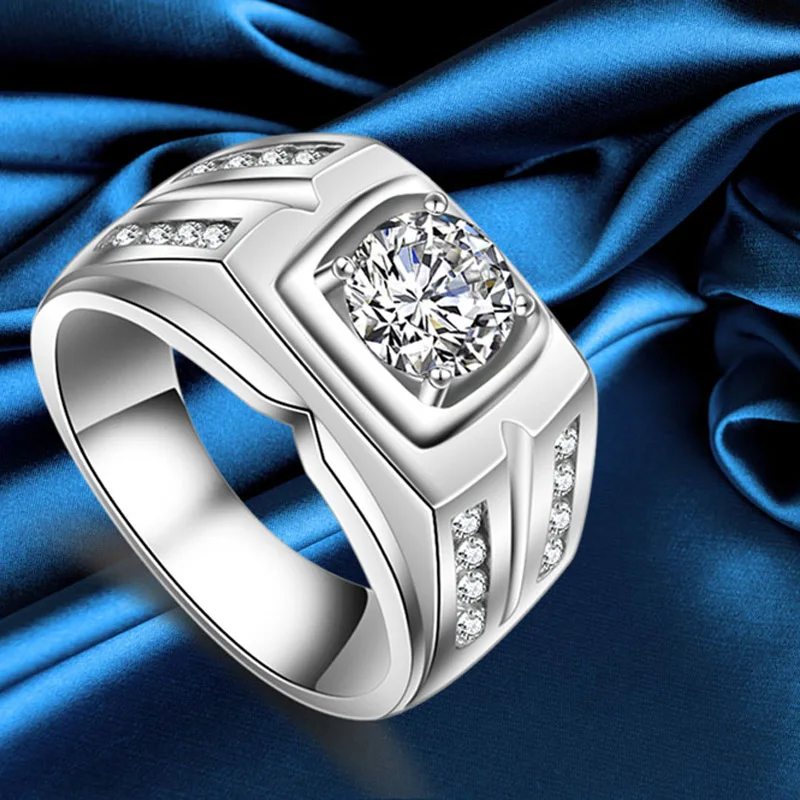 

14k White Gold 1.2ct Diamond Ring For Men Luxury AAA Zircon Bussiness Male Finger Ring 7 8 9 10 11 12 Bizuteria Fine Jewelry